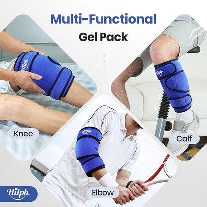 Hilph Large Hot & Cold Therapy Knee Ice Wrap with Dual Gel Packs & Adjustable Brace for Full Knee Coverage, Pain Relief for Replacement Surgery, Arthritis, ACL, Meniscus Tear, Women, Men Black