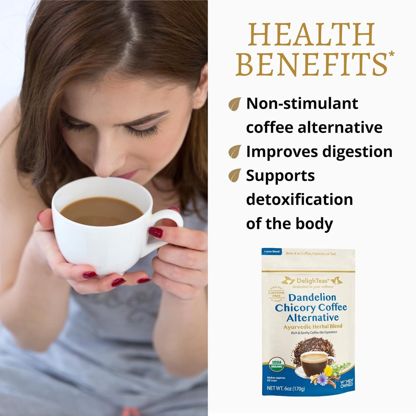 DelighTeas Organic Masala Chai Powder | Caffeine free, Unsweetened, Vegan, Keto | Ayurvedic Digestive Support blend for Chai Spice Tea | 100 Servings, 4oz