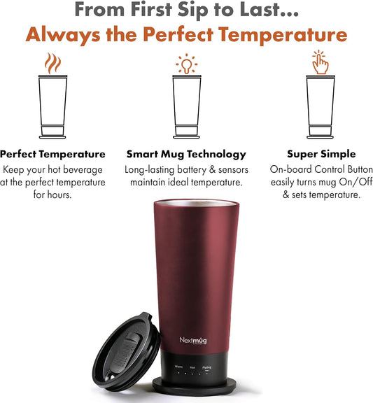 Nextmug Go - Temperature-Controlled, Self-Heating Travel Mug