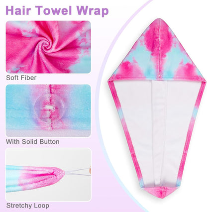 Unicorn Castle Microfiber Hair Towel for Kids 2Pack Hair Wrap Towels Absorbent Hair Drying Towel Wrap Hair Turbans for Curly Thick Hair, Pink White Strawberry