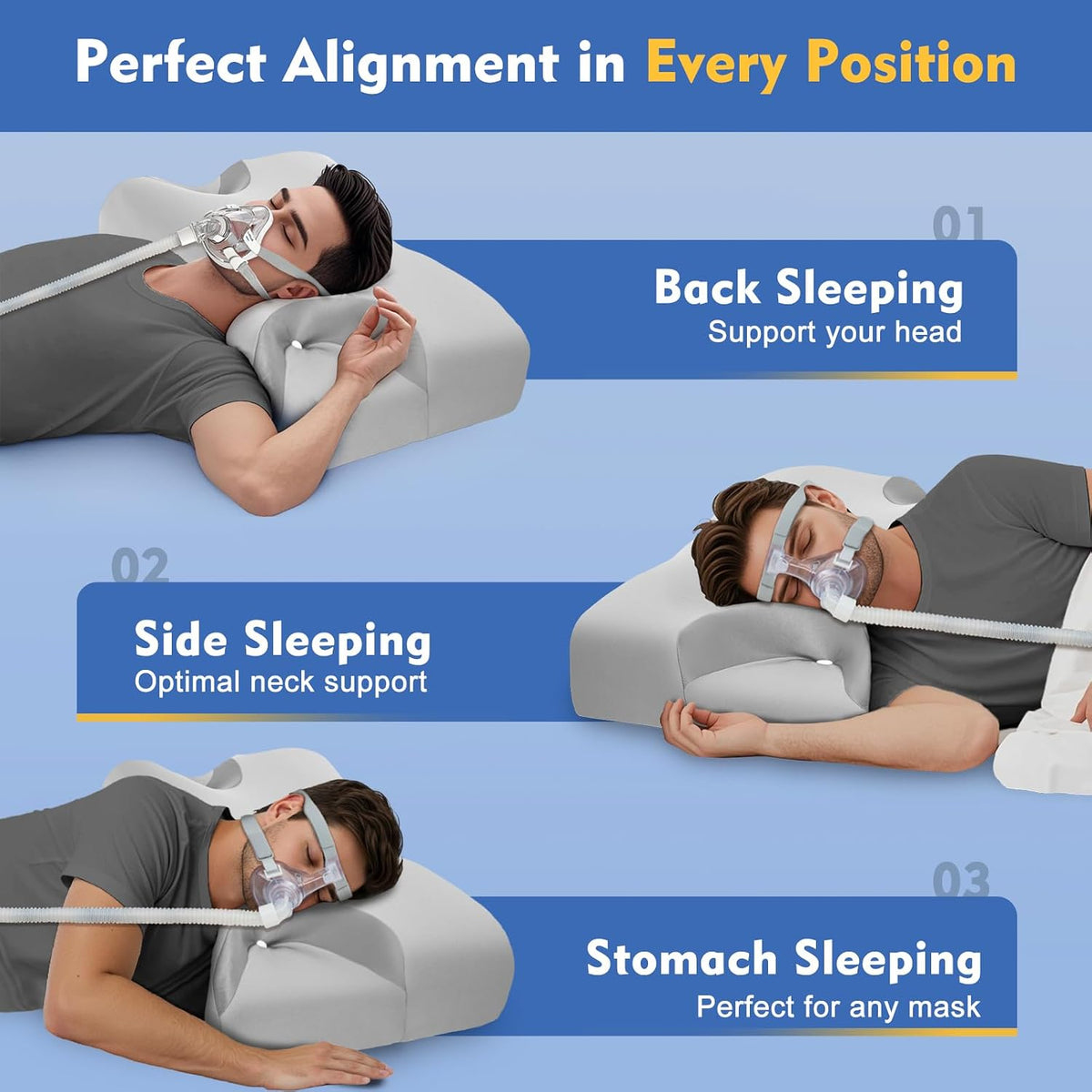 IKSTAR HSA/FSA Cooling CPAP Pillow for Side Sleepers - Sleep Apnea Pillow for CPAP User - Reduce Air Leak/Hose Tangle/Mask Pressure - Memory Foam Neck Support Nasal Pillows Side/Back/Stomach Sleeper