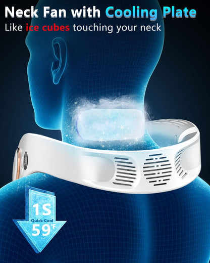 Neck Fans that Blow Cold Air Rechargeable,Portable Neck Fan Air Conditioner Battery Powered,Metal Cooling Plate Personal AC,Leafless Wear Round Hanging Neck Coolers for Hot Weather Flashes