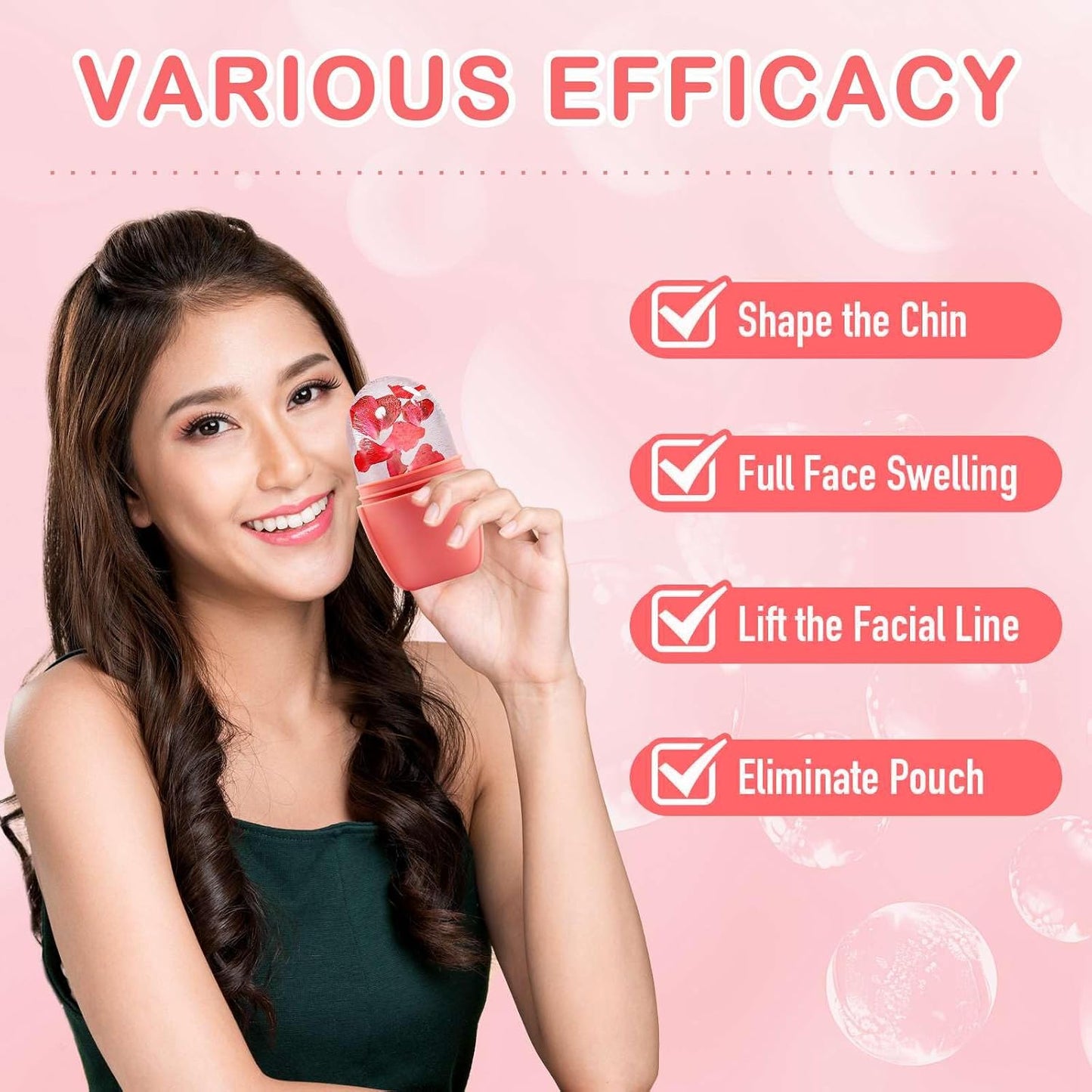 XHJRI Ice Cube Roller Massager for Face, Eyes and Neck Naturally Conditioning and Skin Care,De-Puff Eye Bags,Reduce Migraine Pain,Reusable Massage Silicone Ice Mold (Pink)