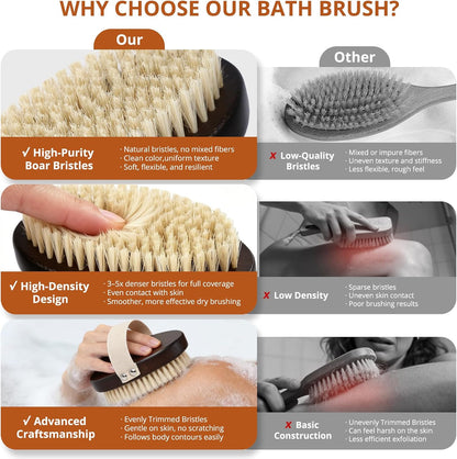 Back Scrubber for Shower, 15.7" Loofah with Handle, Back Shower Brush with Bristles and Loofah, Dry Brushing Body Brush for Cleanse Back and Hard to Reach Areas with Curved Long Handle