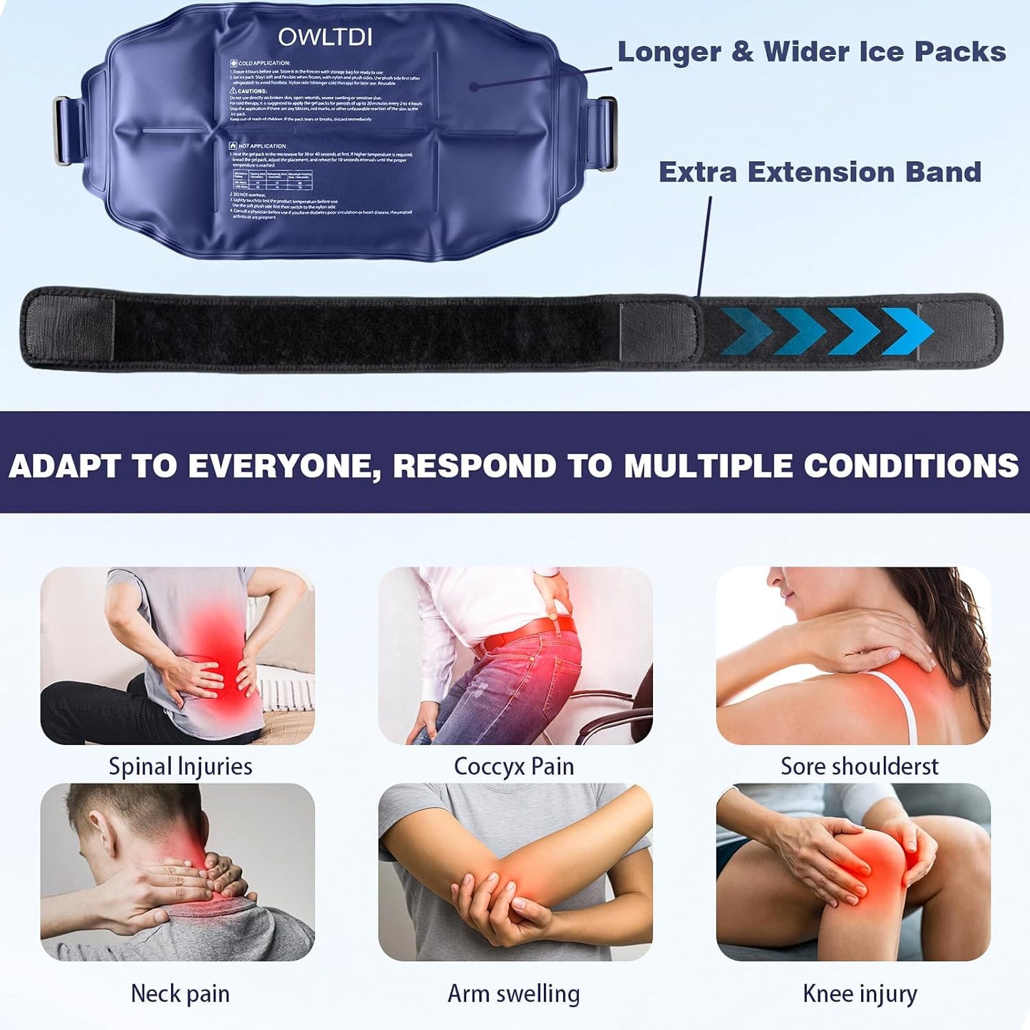 Ice Packs Soft Flexible Gel Pack for Injuries Reusable Cold Hot Therapy for Shoulder Knee Back Elbow Leg Hip Arm for Muscle Relief & Recovery 17.5'' x 9.5'' Navy Blue