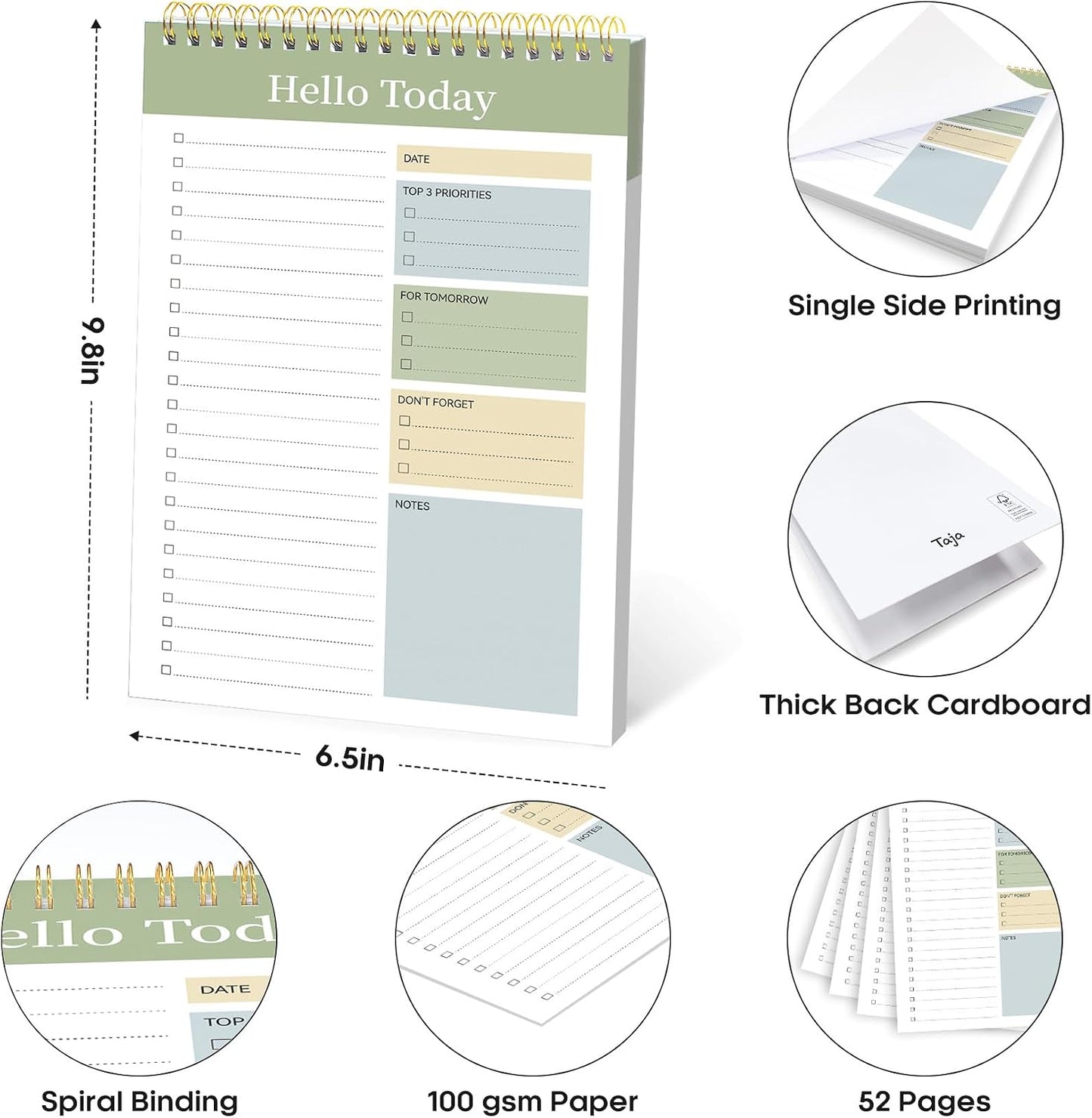 Taja To Do List Notepad - To Do List Notebook for Work with 52 Sheets, 9.8" x 6.5", Undated Daily Planner Perfect for Daily Tasks and Goal Setting, Notepad Suitable for Office, Home & School - Violet Dream