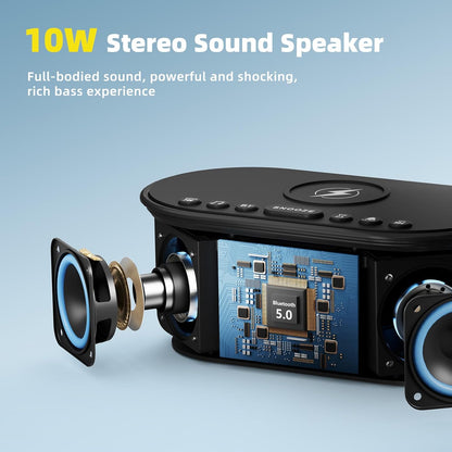 Sound Machine Alarm Clock for Bedrooms: Bluetooth 10W Stereo Sound Speaker with Wireless Charging - White Noise Machine for Sleeping with 21 Soothing Sounds - Putty