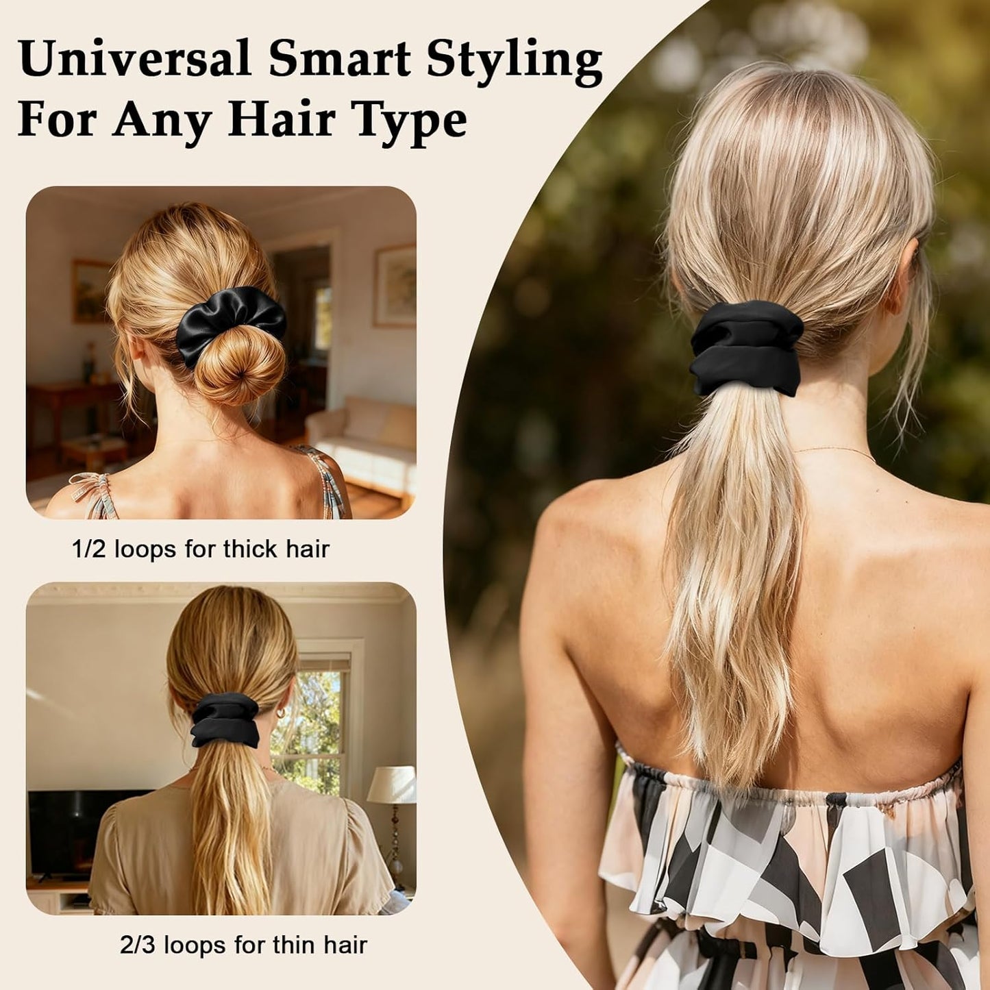 Satin Scrunchies for Women – 8PCS Blush & Brown Silk Hair Ties Set – No Crease, Frizz-Free, Gentle Elastic Hair Bands, Soft & Stylish Everyday Hair Accessories Gifts