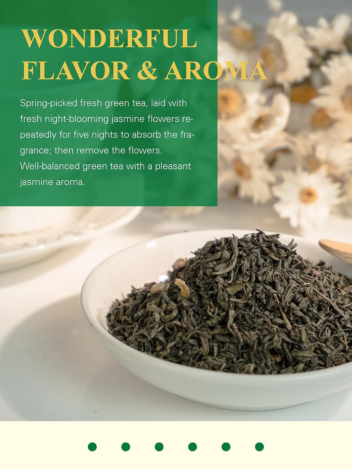 GLDNT Organic Jasmine Green Tea, Loose Leaf, Delicate Smooth Flavor, 16oz