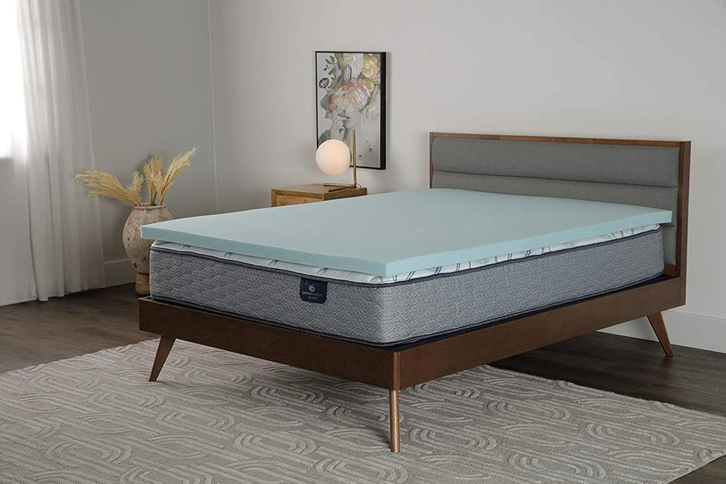 Serta ThermaGel Cooling, Pressure-Relieving Memory Foam Mattress Topper, 3 Inch, Queen,Blue