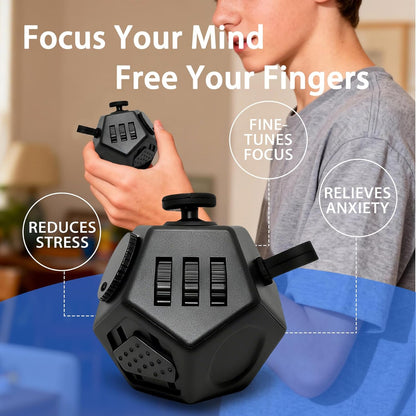 Fidget Toy Cube Set 4pcs 12 Sided Cube Relief Anxiety Improve Concentration,Fidget Toys Adults Alleviate Anxiety and Stress for Work,Fidget Toys for Kids Audible/Silent Fidgets Toys for ADD/ADHD/OCD