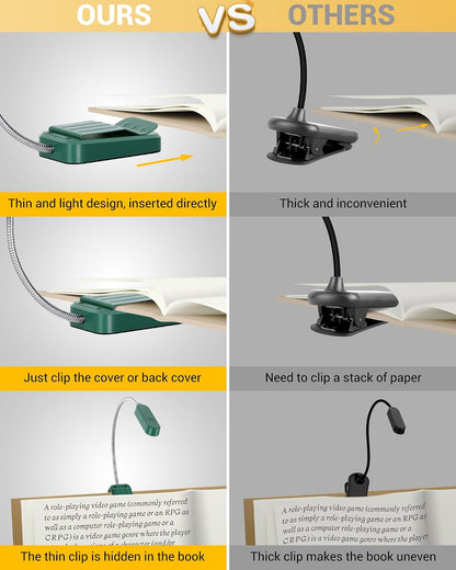 2 Pack Rechargeable Book Lights for Reading at Night, Eye-Caring Clip-On Reading Lights with 3 Color Temperatures & 3 Brightness Levels, Long Runtime Small Lightweight Clip on Lamp, Gifts for Reader