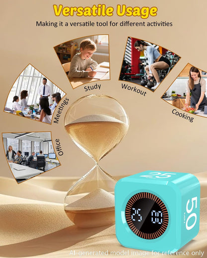 Digital Pomodoro Timer Cube 5/10/25/50min, Visual Productivity Flip Timer for Kids Classroom Desk, Custom Countdown, Silent and Sound Mode for ADHD Study Work Game Kitchen (Orange)