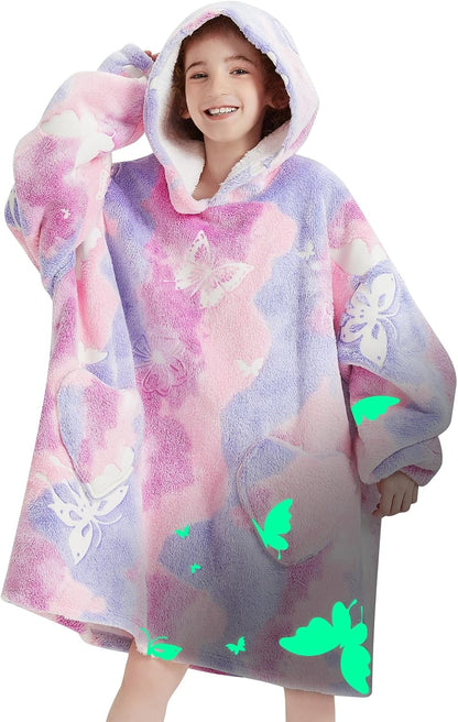 Fiosnow Glow in the Dark Unicorn Blanket Hoodies for Kids 6-13YR Oversize Wearable Blanket Hoodies for Boys Girls Teens