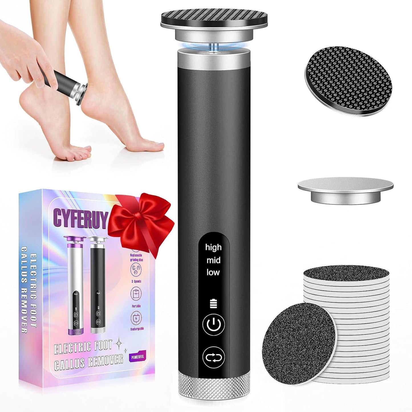Electric Foot Callus Remover, Apply Oil,Foot File,Reusable Nano-Glass Head, Ergonomic Premium Aluminum Callus Remover for feet, Professional Foot SPA Pedicure Tool at Home