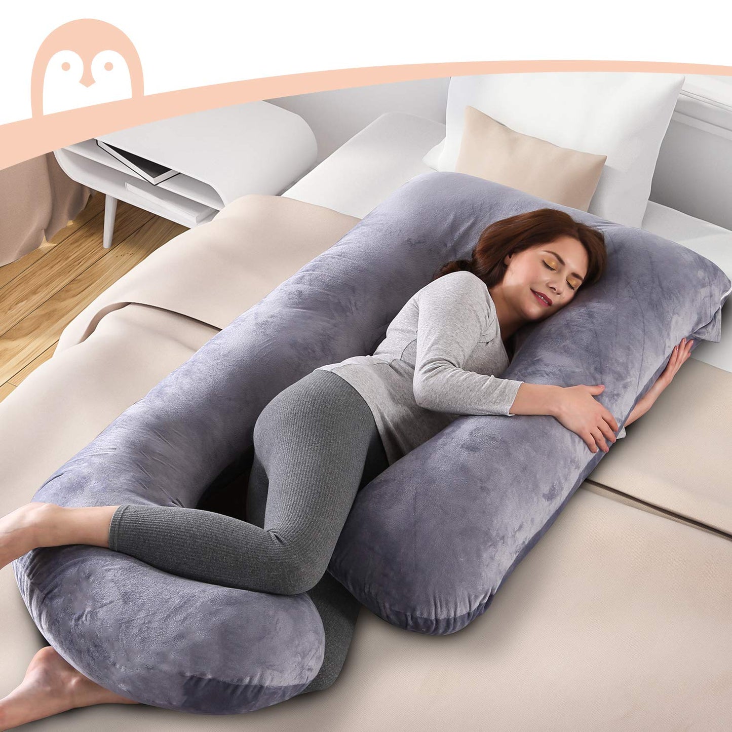 Momcozy Pregnancy Pillows with Cooling Cover, U-Shaped Full Body Maternity Pillow for Side Sleepers 57 Inch - Support for Back, Hip, Belly, Legs for Pregnant Women