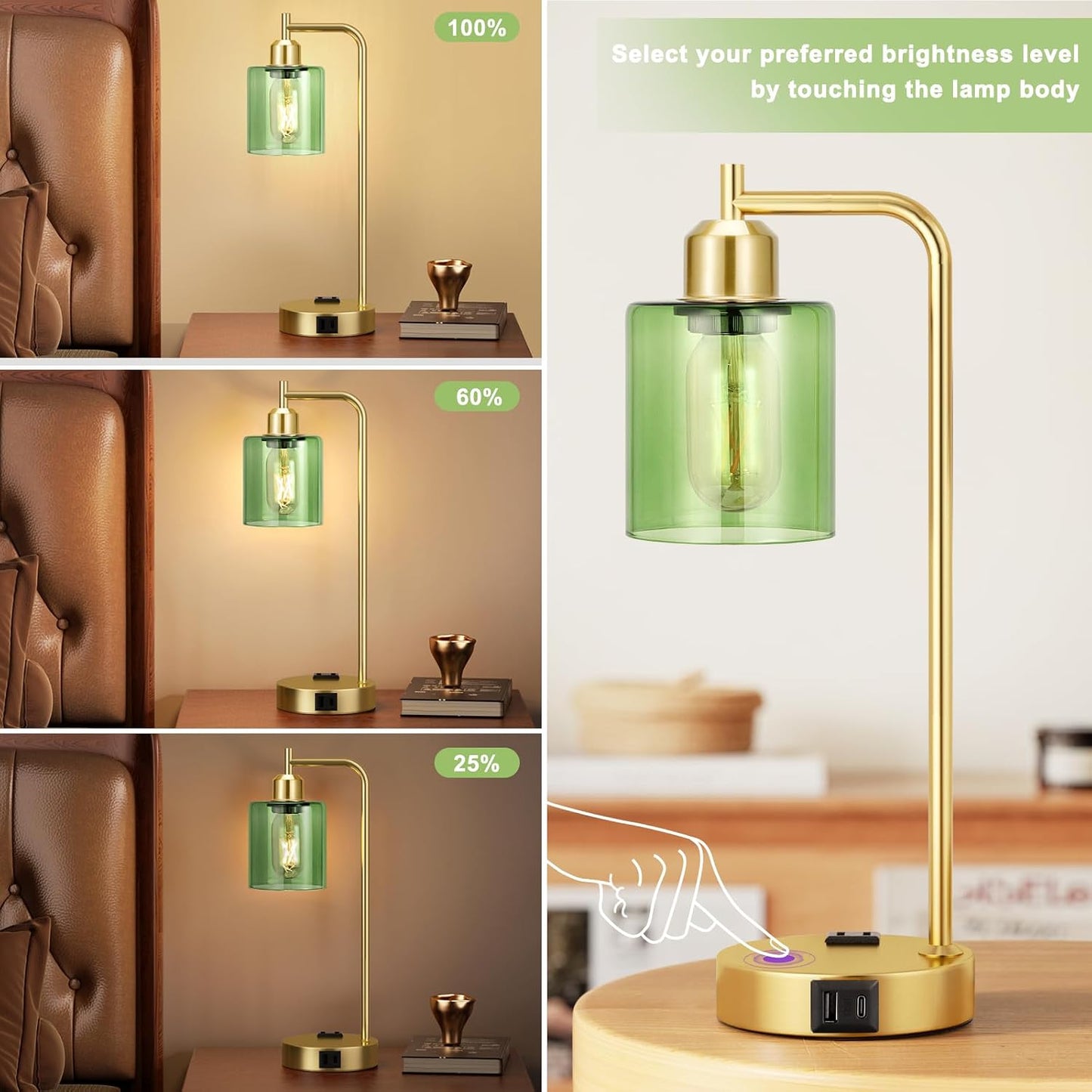 Industrial Touch Lamps for Nightstand Set of 2, 3-Way Dimmable Bedside Lamp