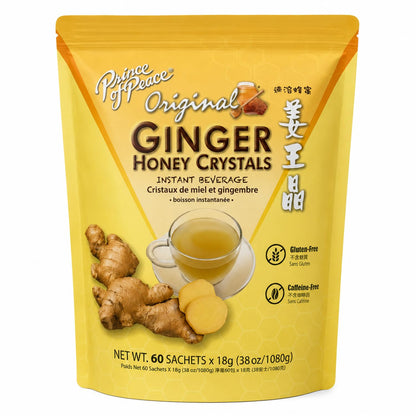 Instant Ginger Honey Crystals Family Value Pack 60 Sachets 18g per Sachets (Total 38oz/ 1080g) By Prince of Peace