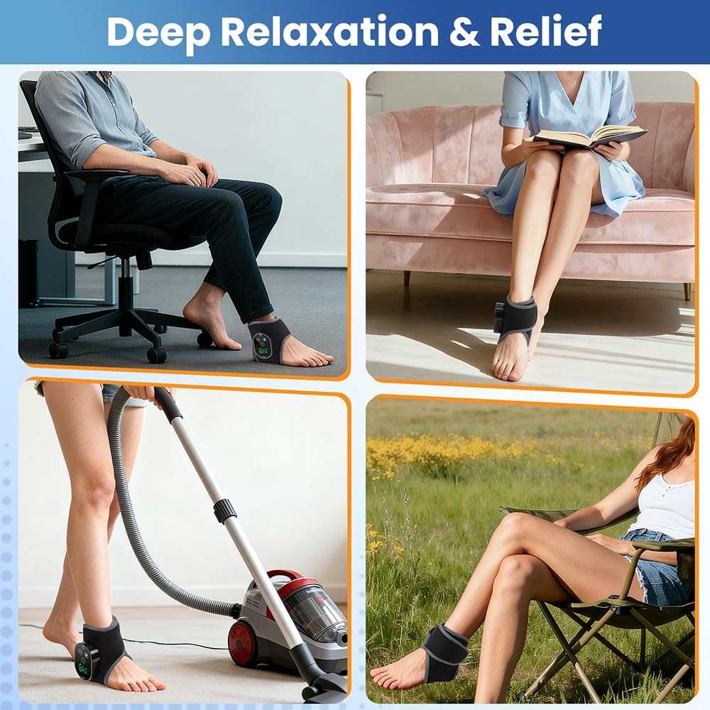 Foot Massager for Neuropathy Plantar Fasciitis Pain Relief, Foot Renew Ankle Massager, Ankle Heating Pad Heated Brace Wrap with 4 Heat Levels and 3 Vibration Modes for Women Men (Grey)