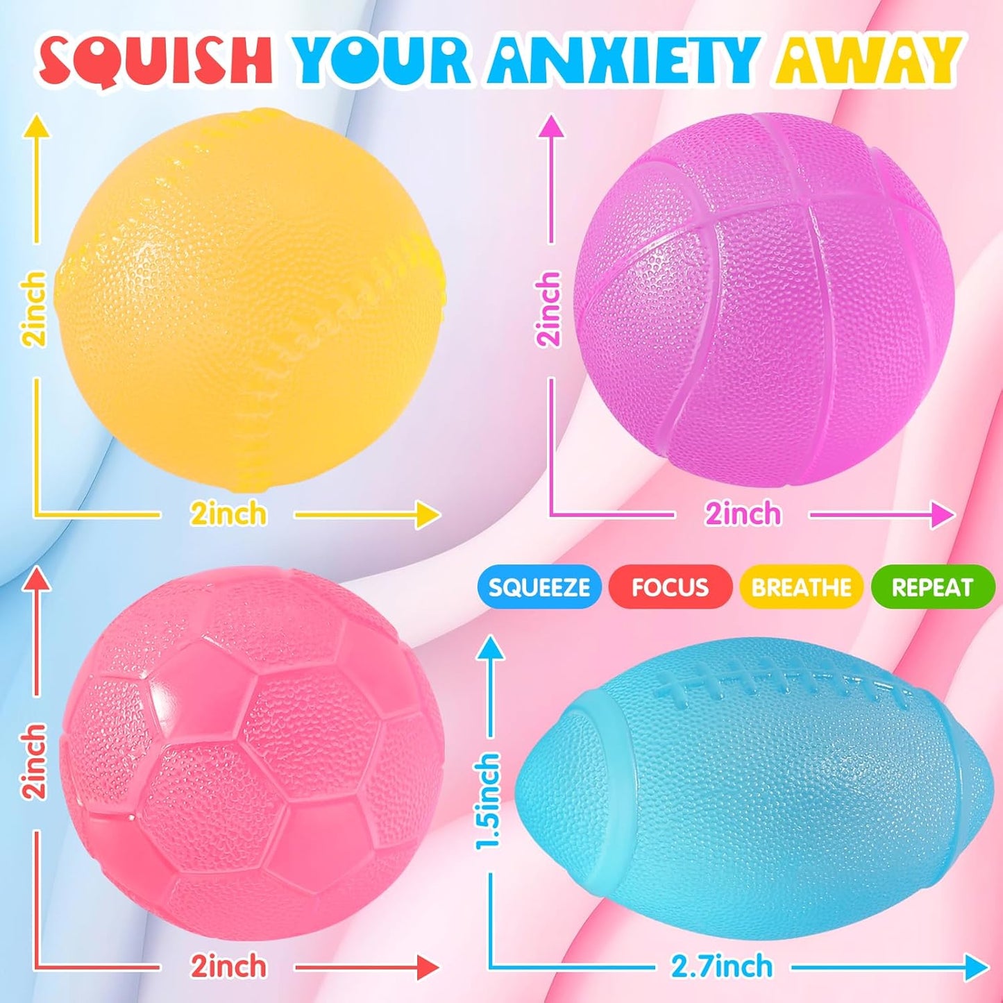 4Pack Fidget Toys Mini Squishy Stress Cube, Stress Balls for Kids, Adults Squishies Anxiety Stress Relief, Ice Squishy Cube Sugar Balls, Sensory Toys for Kids with Autism, Fidgets for Classroom Prize