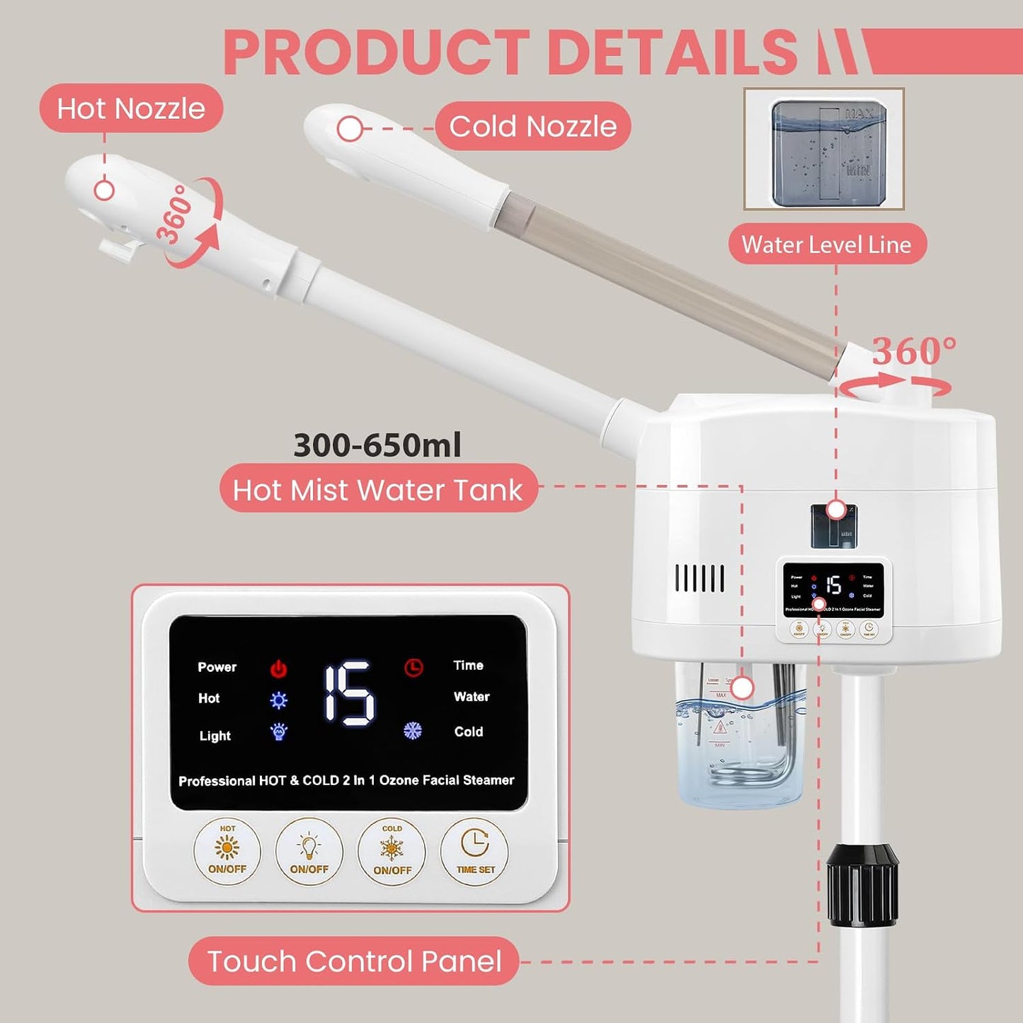 Professional Facial Steamer for Deep Hydration,2in1 Ozone Face Steamer with 5X Magnifying Lamp,Suitable for Home Use or Beauty Spa Deep Cleansing and Hydration