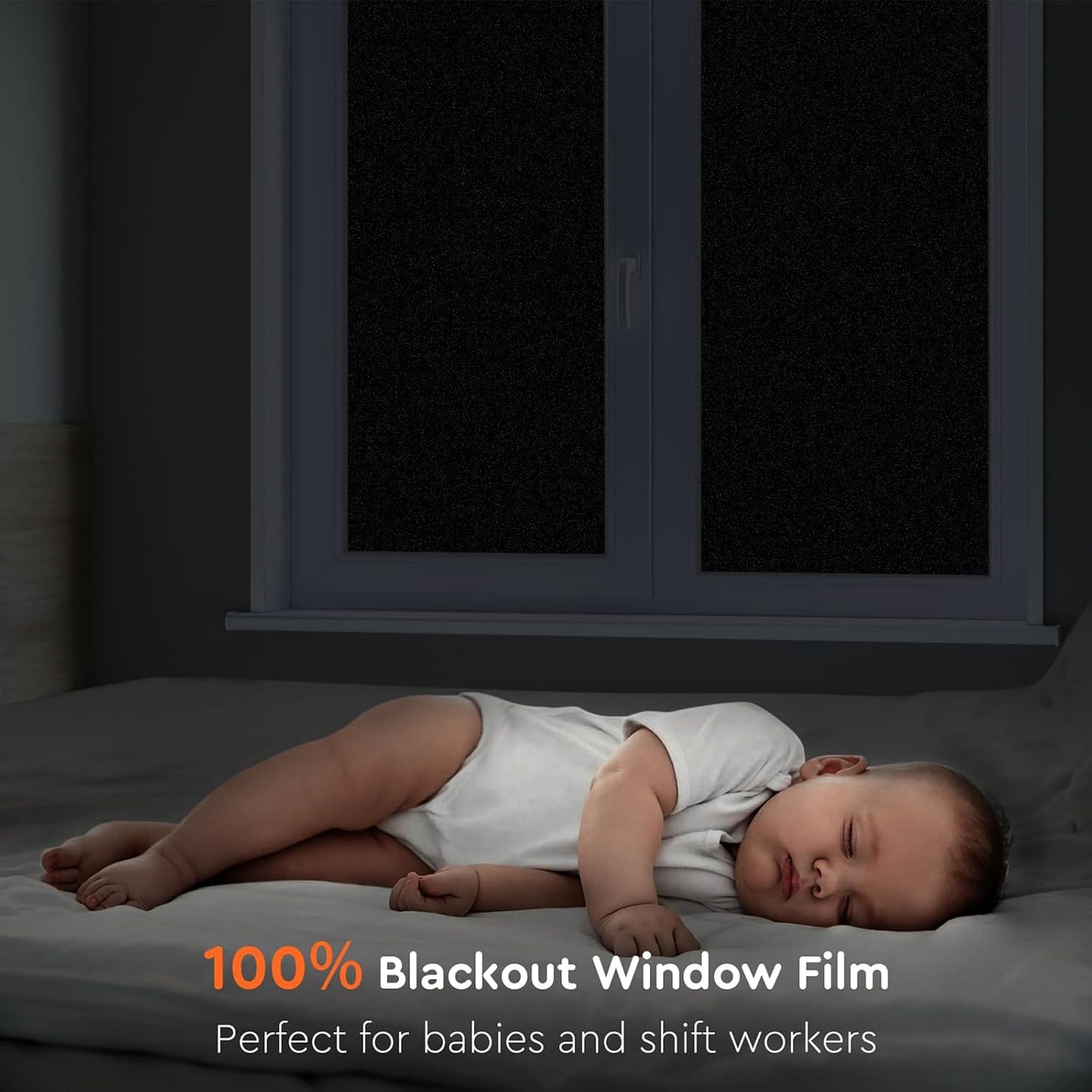 Kromapolis Blackout Window Privacy Film Total Light Blocking Room Darkening Window Covering, Removable Static Cling Frosted Glass Tint, Non-Adhesive, Black 17.5'' x 78.7''