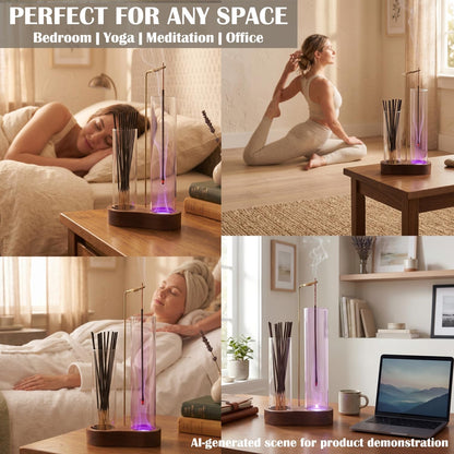 Glowing Glass Incense Holder - 2-in-1 Double Tube Incense Stick Holder with Ash Catcher for Palo Santo, Sage & Meditation - Aesthetic Zen Home Decor for Spa, Yoga & Relaxationn