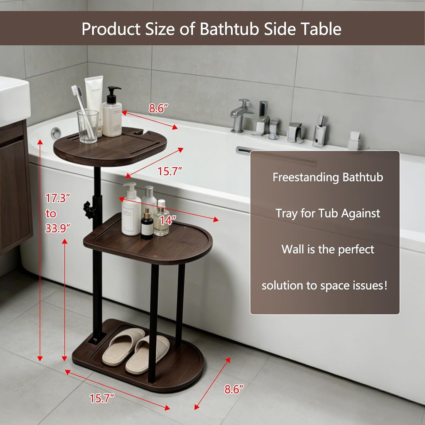 3 Layer Bathtub Tray Table,Bamboo Swivel Bathtub Side Table Height Adjustable,Freestanding Bathtub Tray for Tub Against Wall,Bathtub Accessories&Bathroom Organizer for Luxury Home Spa (Black)