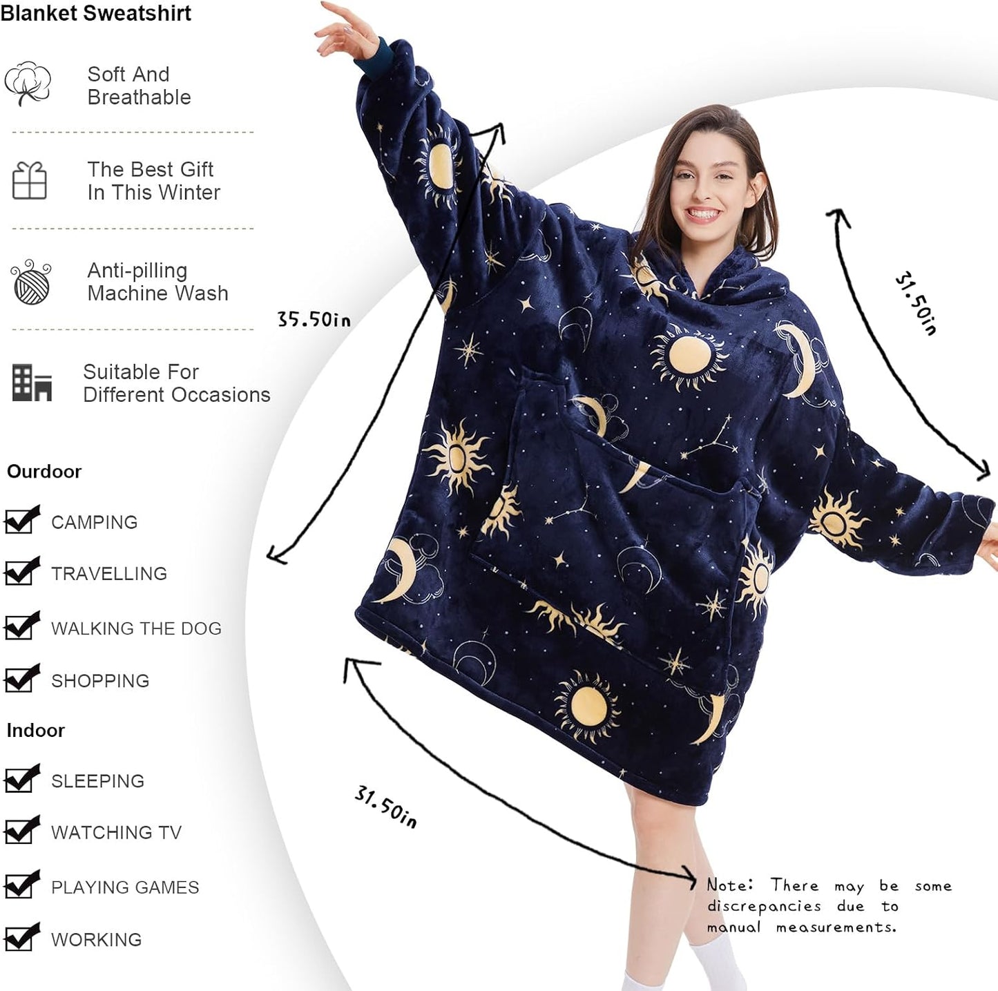 Aemilas Wearable Blanket Hoodie - Warm Sherpa Blanket Sweatshirt as Gifts for Adult Women Mom Men, One Size Fits All
