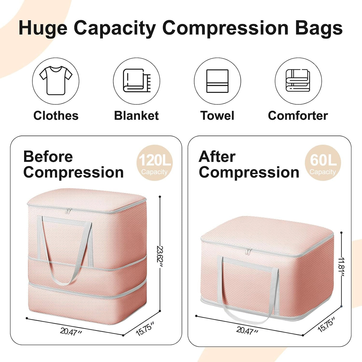 Comforter Storage Bag - 130L Large Capacity Blanket Storage Bags 4-Layer Ultra Space Saving Self Compression Organizer, Washable Compression Bags for Storage Comforter Blanket, Beige
