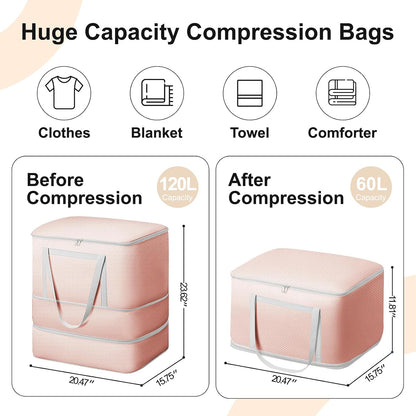Comforter Storage Bag - 130L Large Capacity Blanket Storage Bags 4-Layer Ultra Space Saving Self Compression Organizer, Washable Compression Bags for Storage Comforter Blanket, Beige
