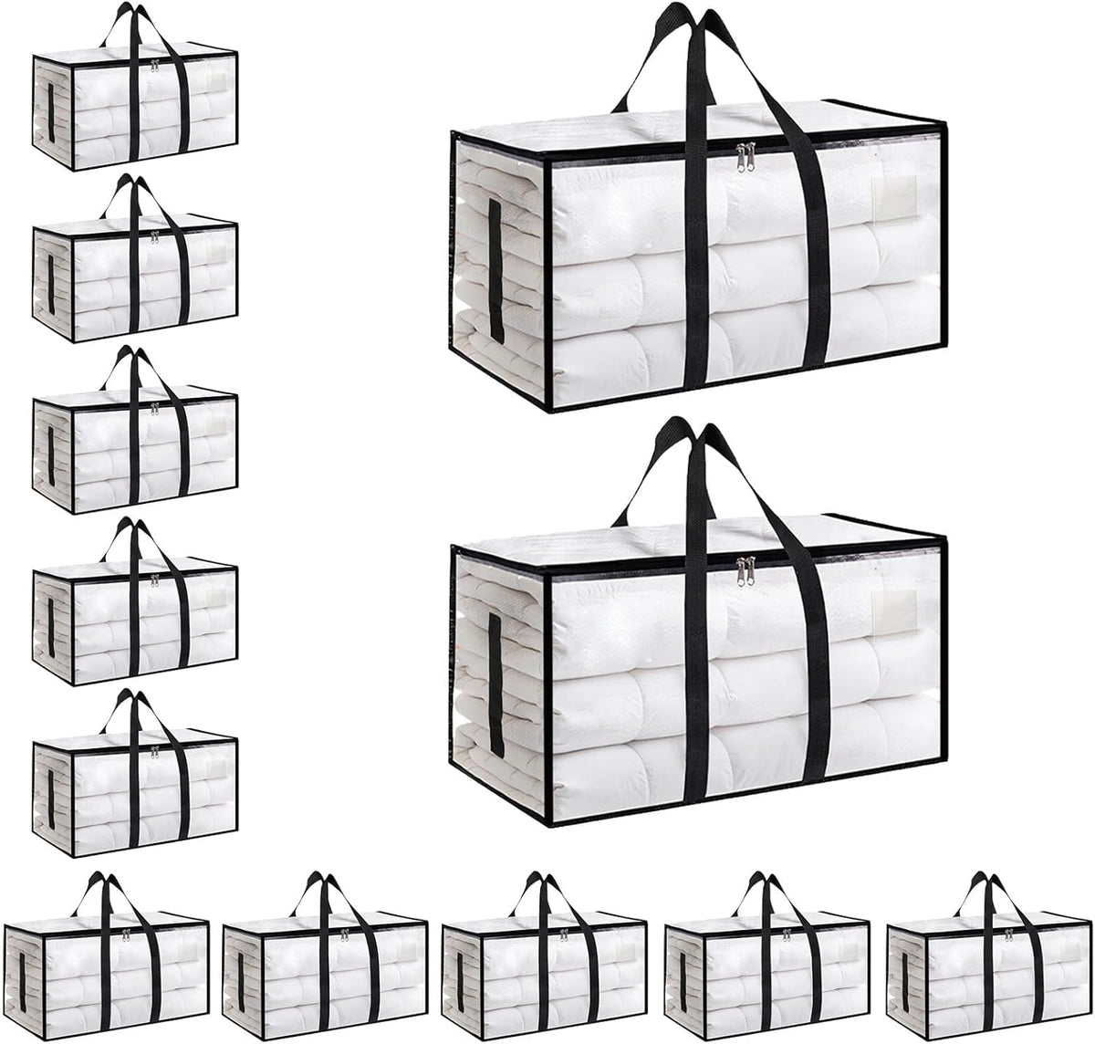 Moving Bags Extra Large - Heavy Duty Storage Totes with Wrap-Around Handles & Reinforced Zippers - Foldable Moving Box Alternative, Water-Resistant for Dorm, Closet & Under Bed Storage (Clear)