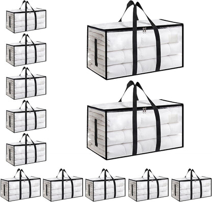 Moving Bags Extra Large - Heavy Duty Storage Totes with Wrap-Around Handles & Reinforced Zippers - Foldable Moving Box Alternative, Water-Resistant for Dorm, Closet & Under Bed Storage (Clear)
