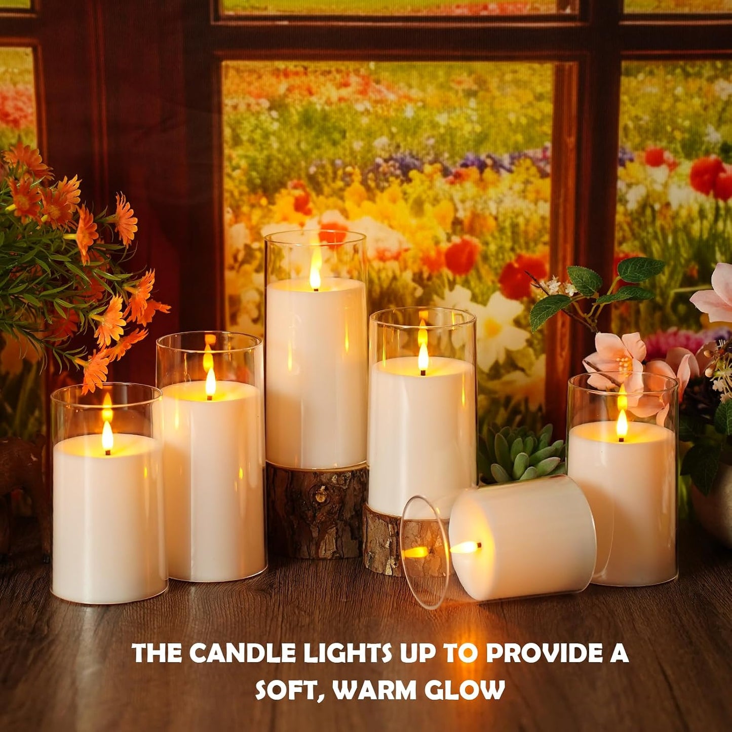 kakoya Flickering Flameless Candles Battery Operated with Remote and 2/4/6/8 H Timer Acrylic Led Pillar Candles Pack of 9 (appr D2.3"xH5.5"6.5"7.5")with Realistic 3D Wick Candles for Home Decor(White)