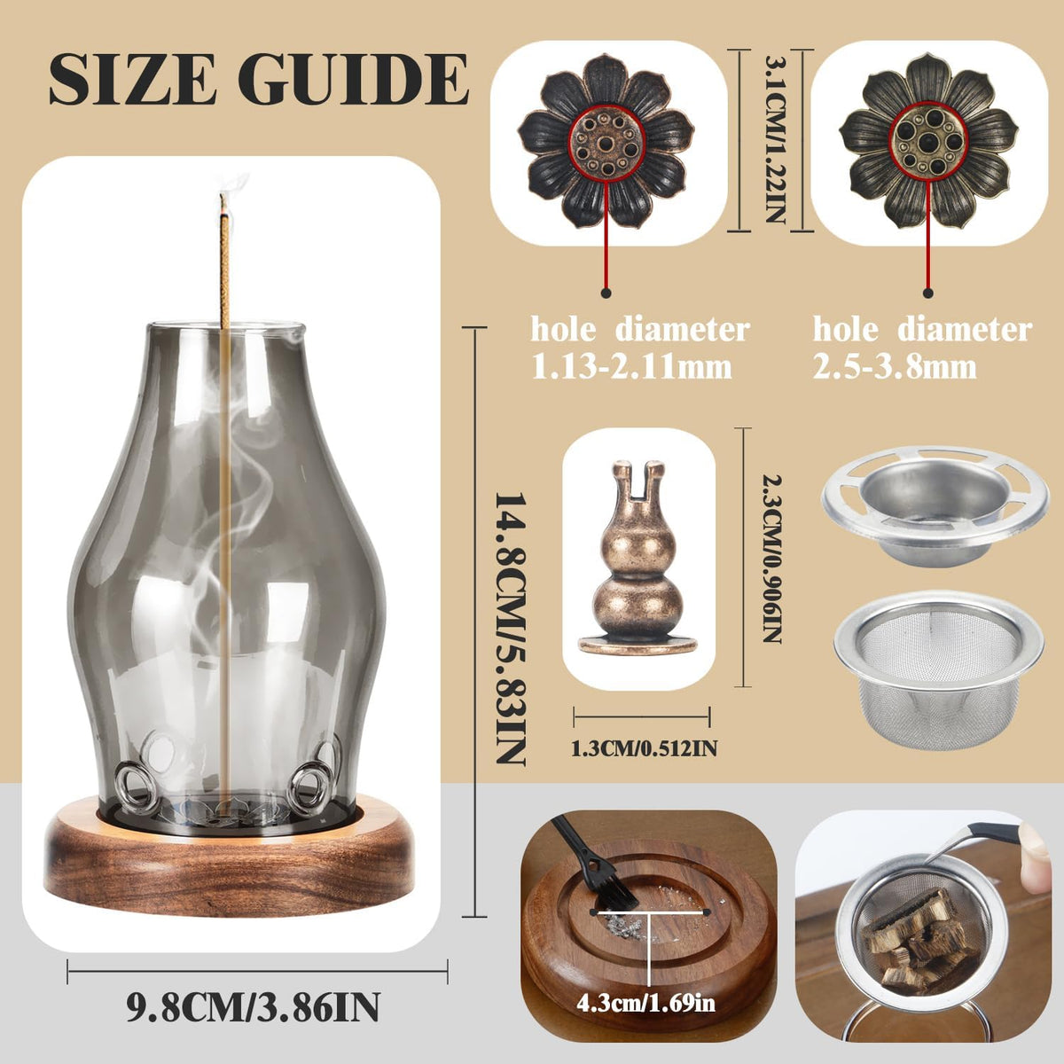 Glass Incense Holder for Sticks, Wooden Incense Stick Holder with Ash Catcher, Modern Insence-Stick Holder, Anti-Ash Flying Incent Holder for Yoga Spa Meditation Zen Home Decor (Transparent)