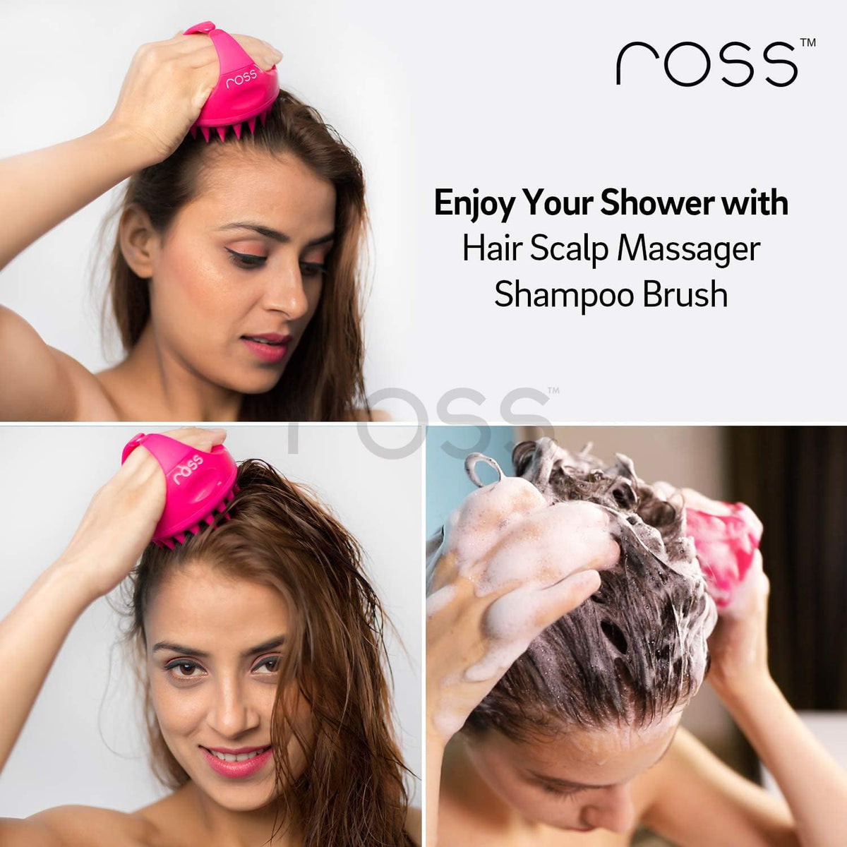 Ross Hair Scalp Massager Shampoo Brush with Soft Silicone Bristles for Anti Dandruff, Exfoliating with Scalp Care Manual Head Massager, 1 Count (Pack of 1) (Style 1, Black)