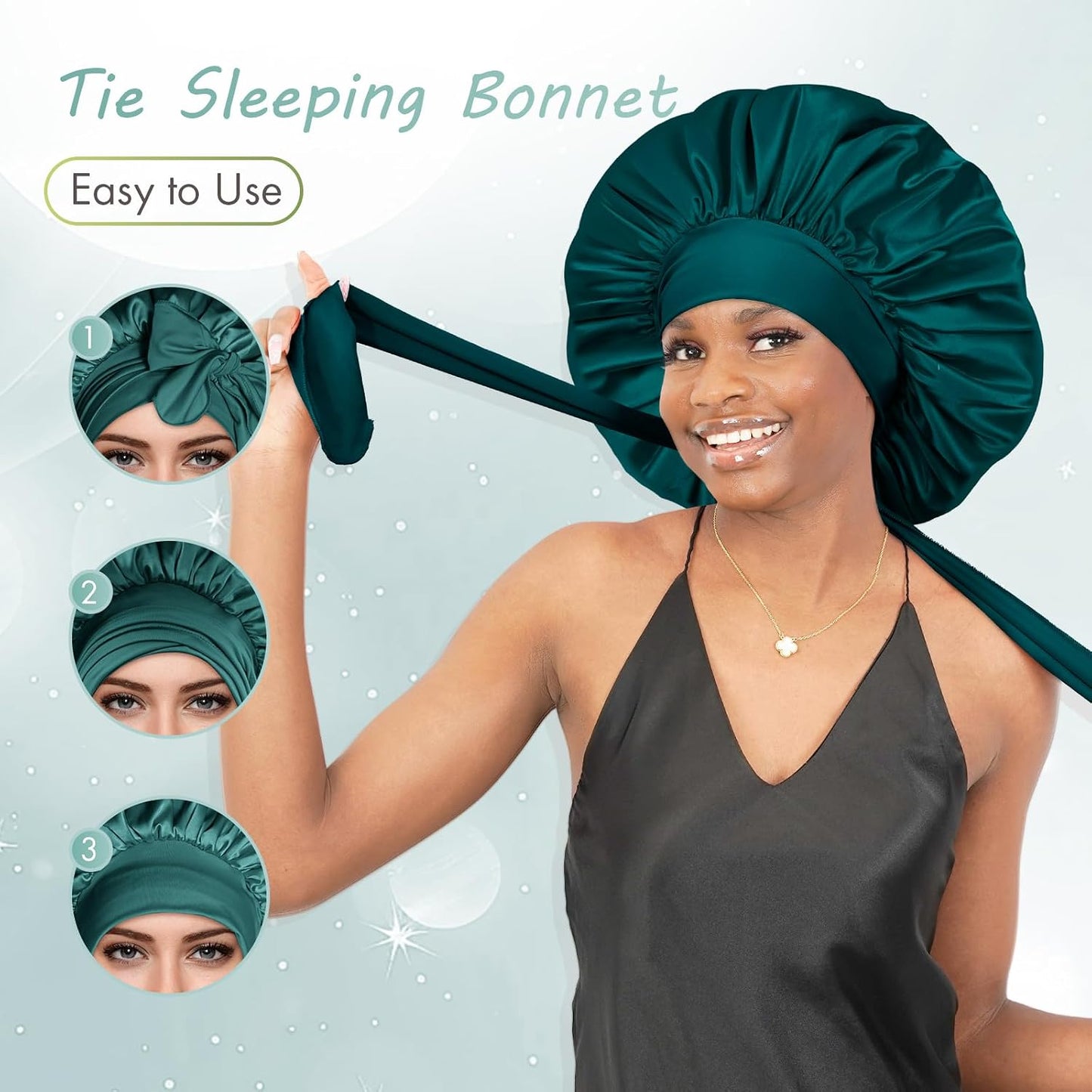 BONNET QUEEN Silk Bonnet for Sleeping for Women Satin Bonnet Night Cap for Curly Hair with Tie Band, Single Layer, Cream Pink