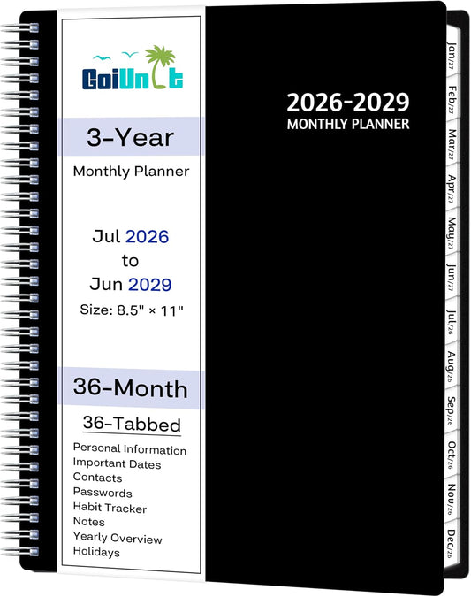 Monthly Planner 2026-2029, 36 Months Calendar Planner 2026-2029 from Jul 2026 – Jun 2029, 8.5'' x 11'' with Ruled Spread, Flexible Cover, Spiral Wirebound, Pocket, Coated Tabs, Notes ＆ Habit Tracker
