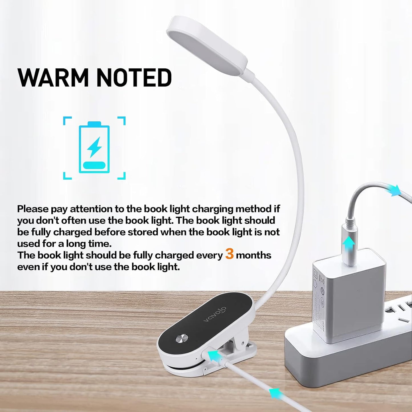 VAVOFO Rechargeable Book Light, 14 LEDs Eye Care Clip On Amber Reading Light for Bookworms Reading in Bed with 9 Colors 9 Brightness (White-Blue)