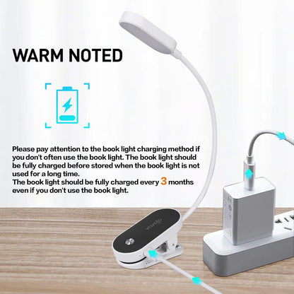 VAVOFO Rechargeable Book Light, 14 LEDs Eye Care Clip On Amber Reading Light for Bookworms Reading in Bed with 9 Colors 9 Brightness (White-Blue)