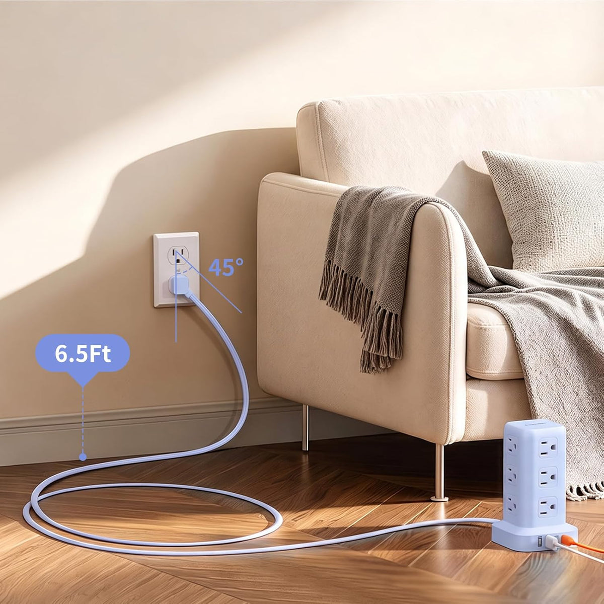 Extension Cord with Multiple Outlets, SMALLRT Power Strip Tower, Outlet Extender with 12 AC Outlets 4 USB, 6.5FT Extension Cord for Home Dorm Room, Office Supplies,Overload Protection