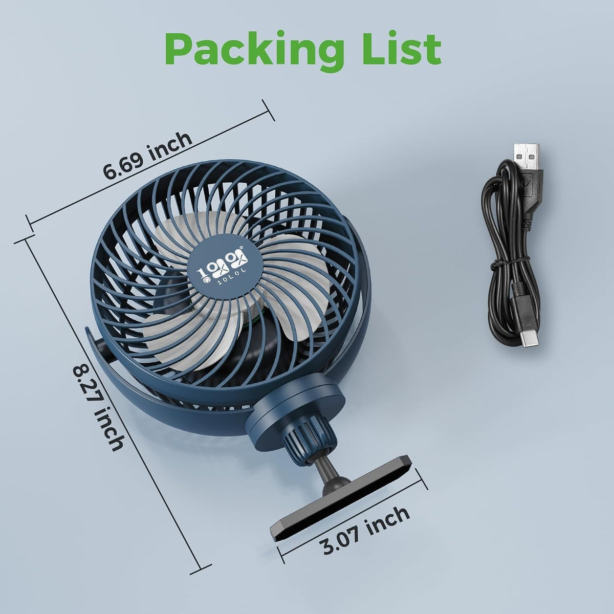 10L0L Golf Cart Fan Rechargeable with Flexible Tripod Mount, 10000mAh