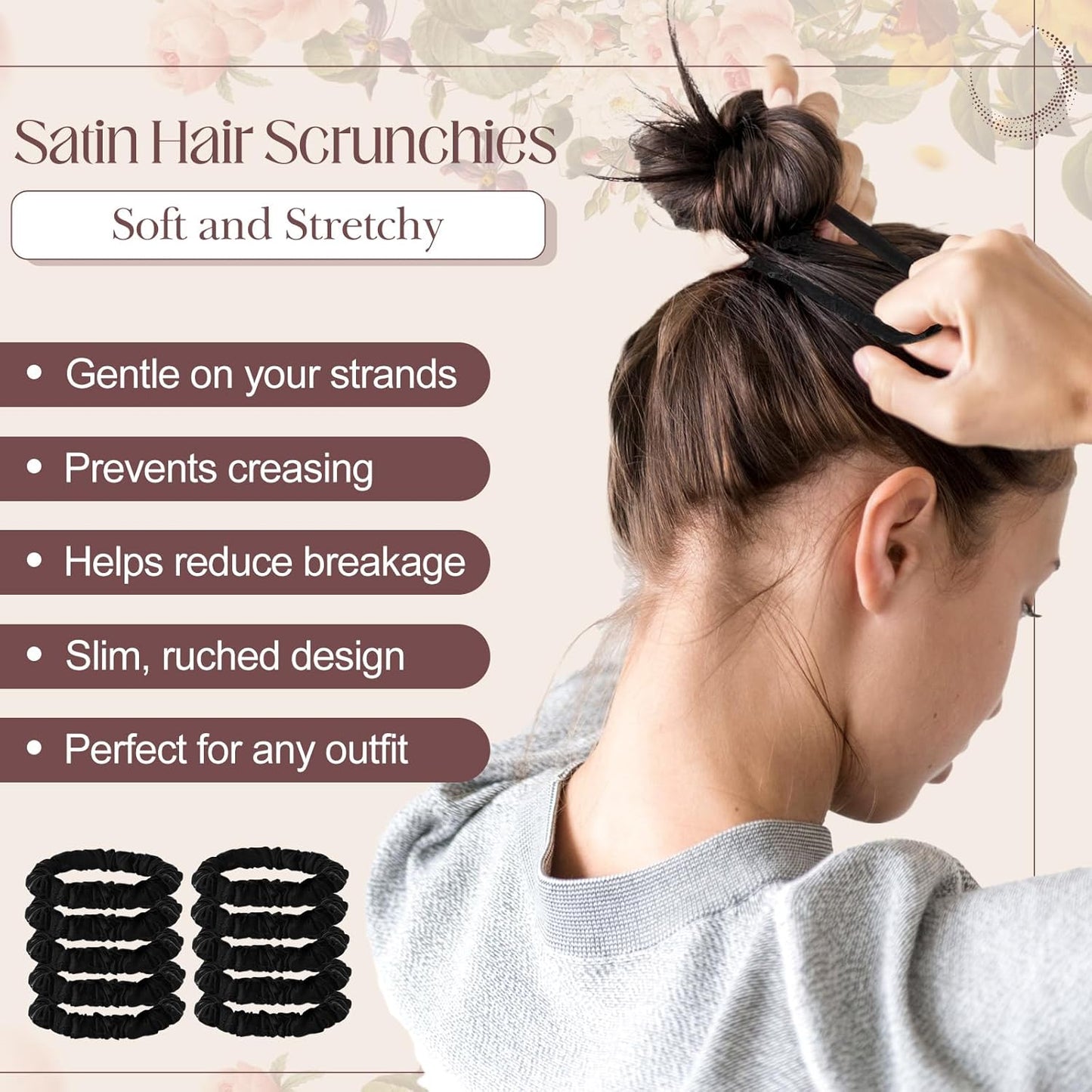 100 Pieces Silk Satin Scrunchies Bulk Thin Satin Scrunchies for Women Black Silk Hair Ties for Hair Small Scrunchy Elastic Bands Skinny Ponytail Holder Head Accessories Wrist Decor
