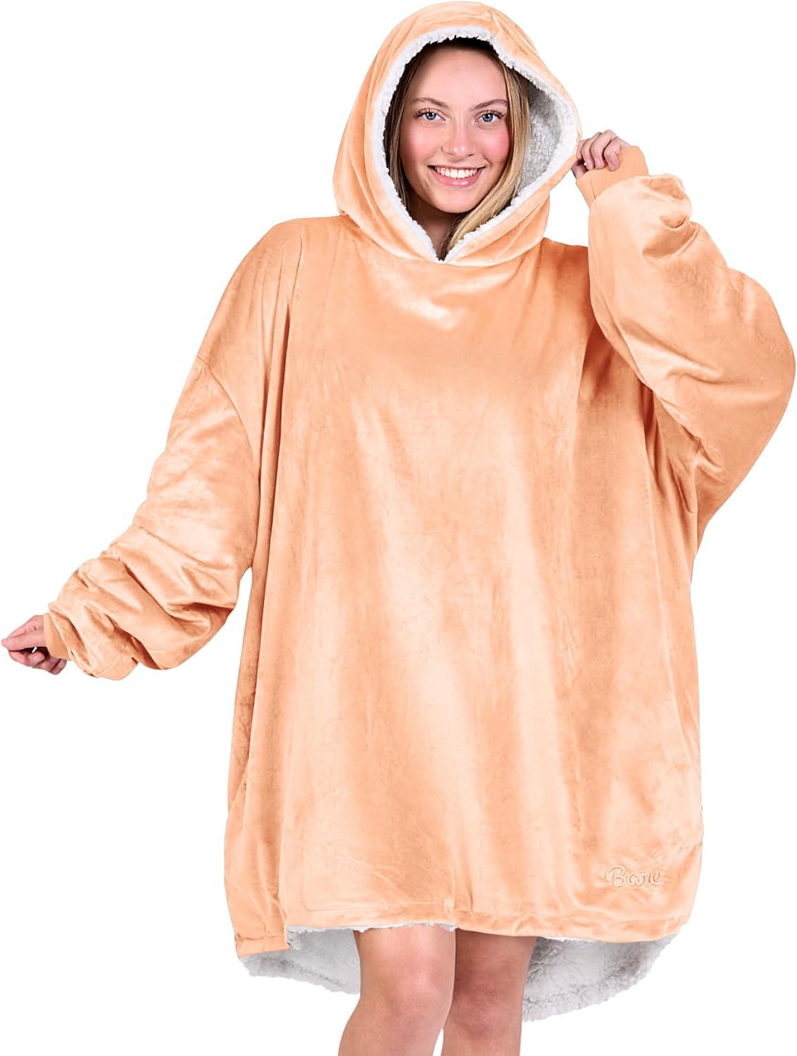 Bare Home Wearable Blanket Hoodie - Soft Plush Sherpa - Warm and Cozy - Oversized Wearable Blanket