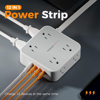 TESSAN Surge Protector Power Strip with 900J Surge Protection, 5 Ft, Grey