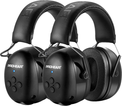 PROHEAR 037 Bluetooth 6.0 Hearing Protection Headphones with Rechargeable 1500mAh Battery, 30dB SNR Safety Noise Reduction Ear Muffs 120H Playtime for Mowing, Workshops, Snowblowing - Black