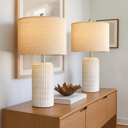 PoKat 20.75" Small Modern Ceramic Table Lamps Set of 2 for Bedroom, White Bedside Lamps for Night Stands, Farmhouse Desk Home Decor Gift Nightstand Table Lamps for Living Room End Table Beige