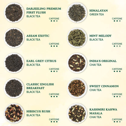 VAHDAM World Top 20 Favourites Tea Sampler Set | Loose Leaf Tea (100+ Cups) | Tea Variety Pack with Green, Herbal, Black & Chai Brew | Vacuum Sealed For Freshness | Brew Hot & Cold