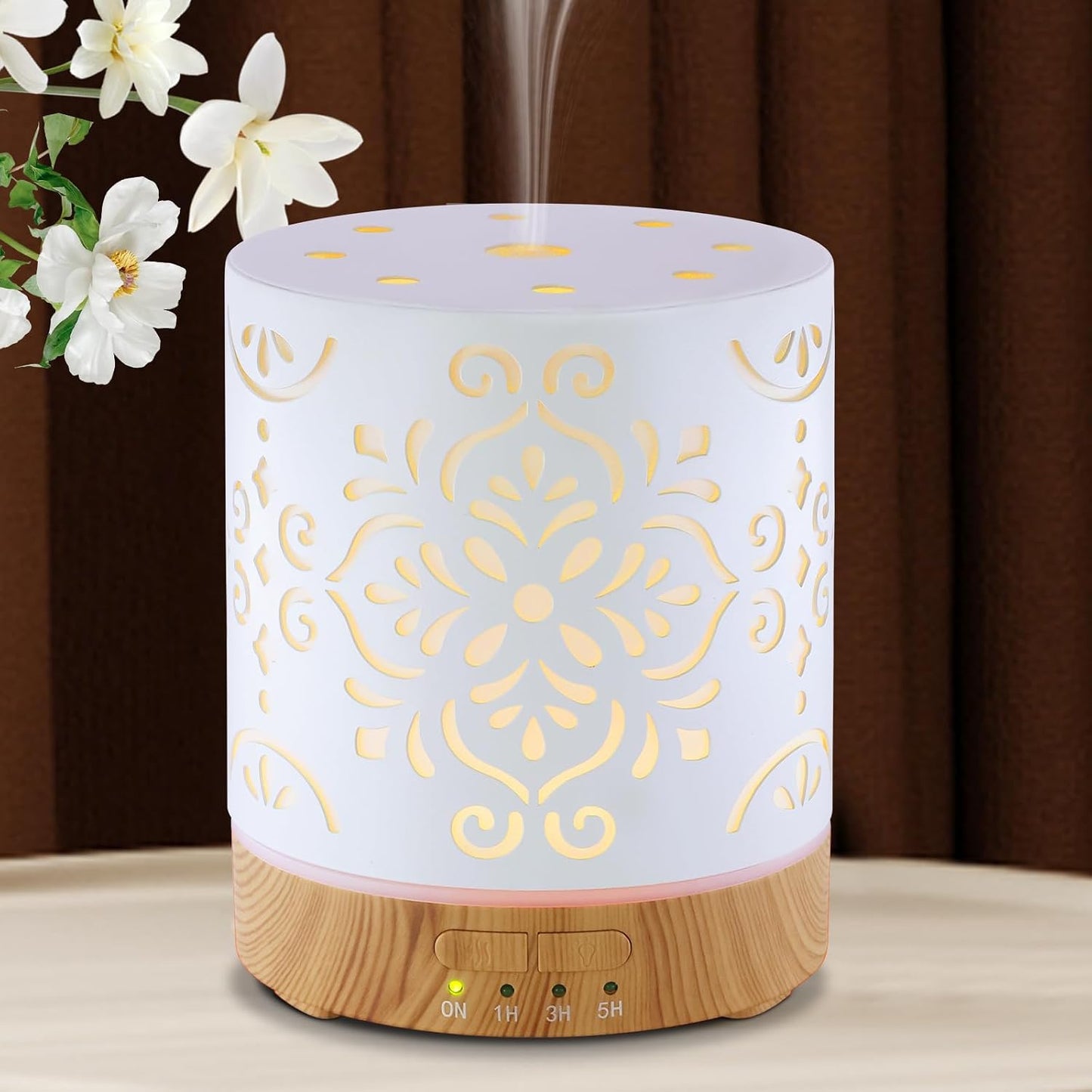 EQUSUPRO Essential Oil Diffuser 300ml Metal Electric Ultrasonic Diffuser for Large Room with Auto Shut-Off, 4 Timer Setting &7 Colors Night Light for Home