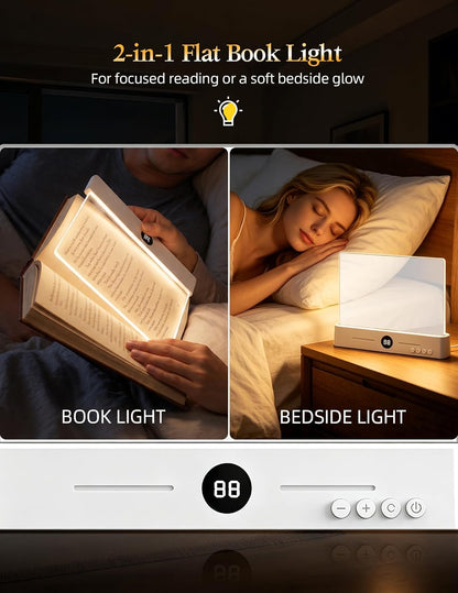 Book Page Light for Reading at Night, Flat Book Light with 3 Colors, Stepless Dimming, 1-99 Min Timer, 1200mAh Rechargeable Page Lamp with 8 Magnetic Bookmarks for Bedside Reading, Travel, Book Lovers